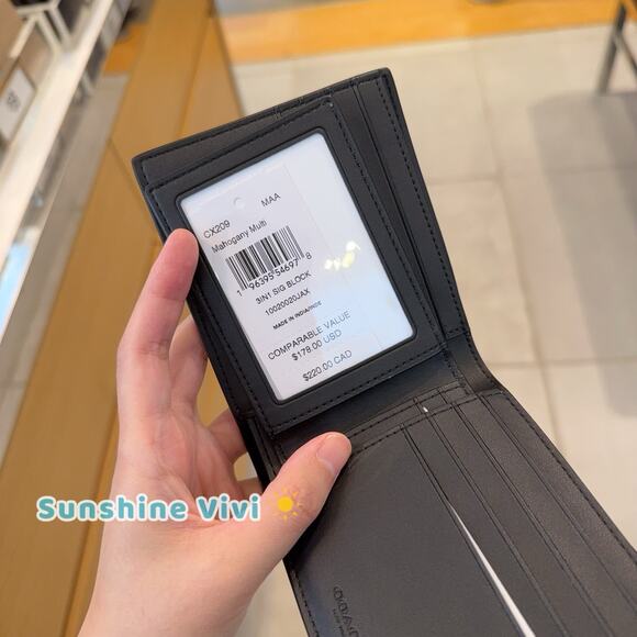 NWT COACH Id Billfold Wallet In Signature Canvas CX209 Mahogany Multi - Picture 4 of 5